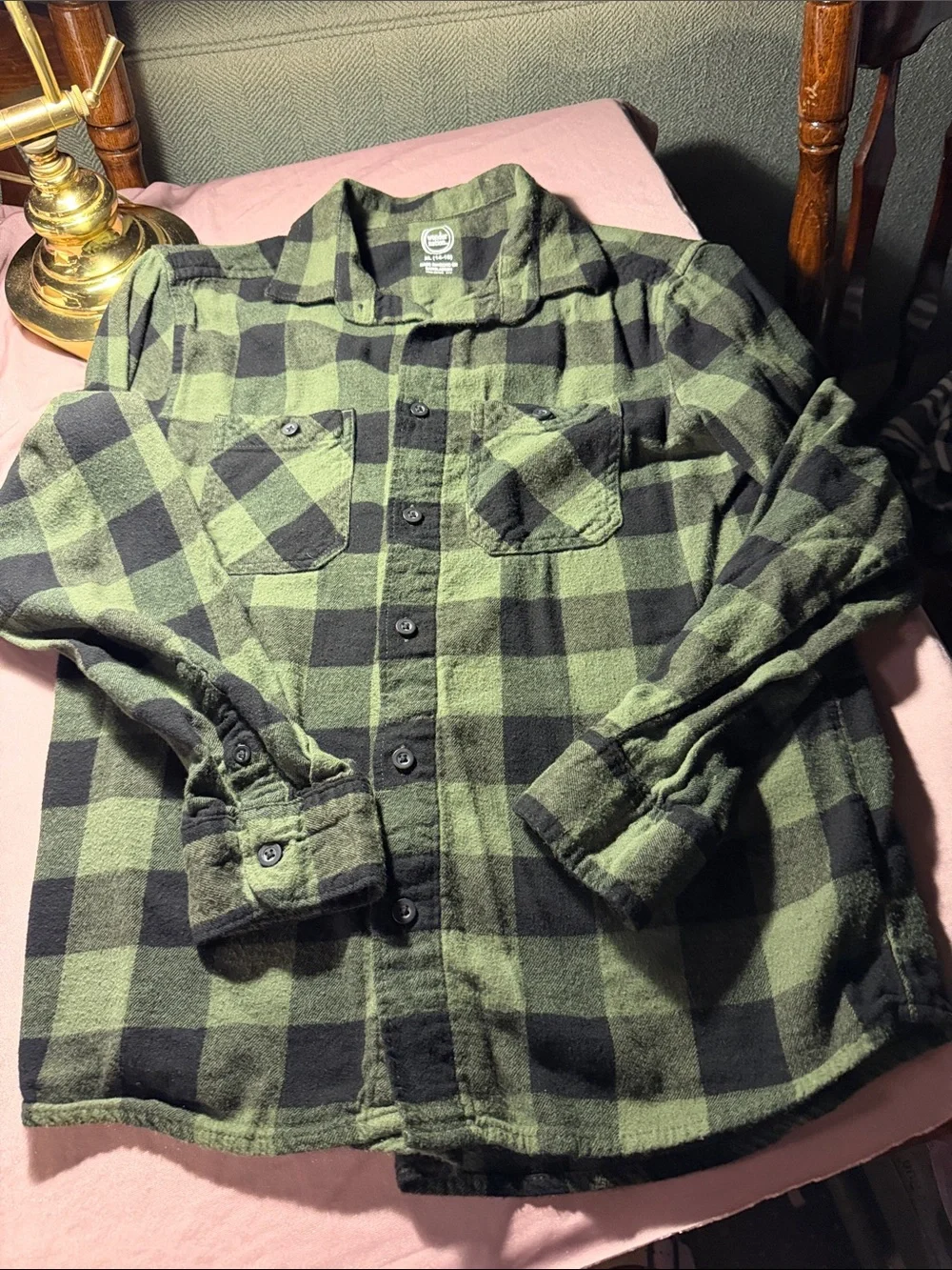 wonder nation Olive and Black Buffalo Plaid Button-Up Shirt